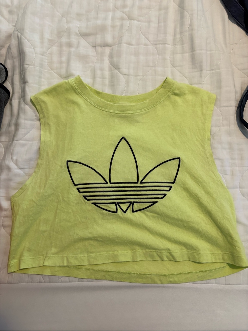 Adidas Neon Yellow Trefoil Crop Tank Top